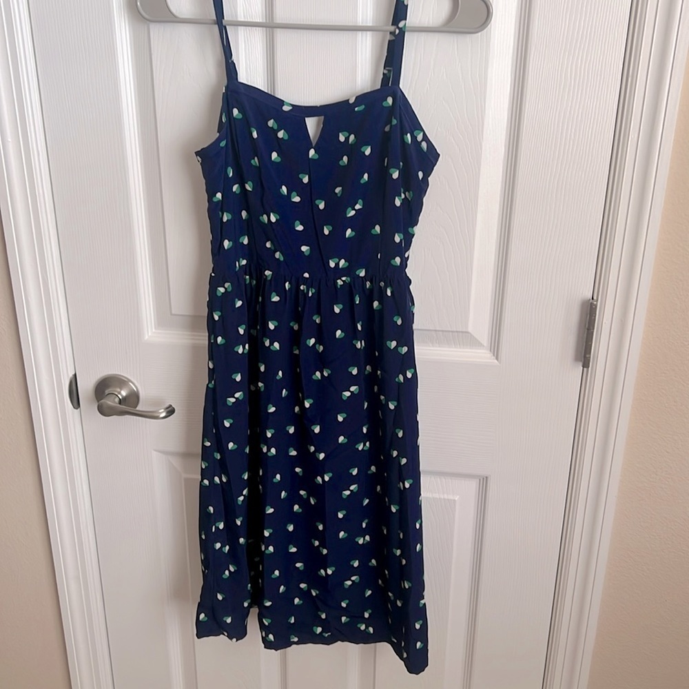 Old Navy Sleeveless Sundress Navy Blueβ Green Heart Print Casual Dress Size 6